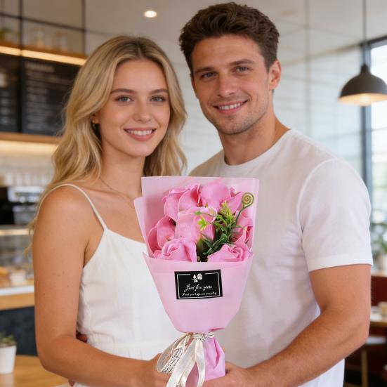 7 Head Artificial Rose Bouquet Handcrafted Soap Flower Petals Decoration Valentine's Day Anniversary Birthday Women Mother Wife Girlfriend Gifts