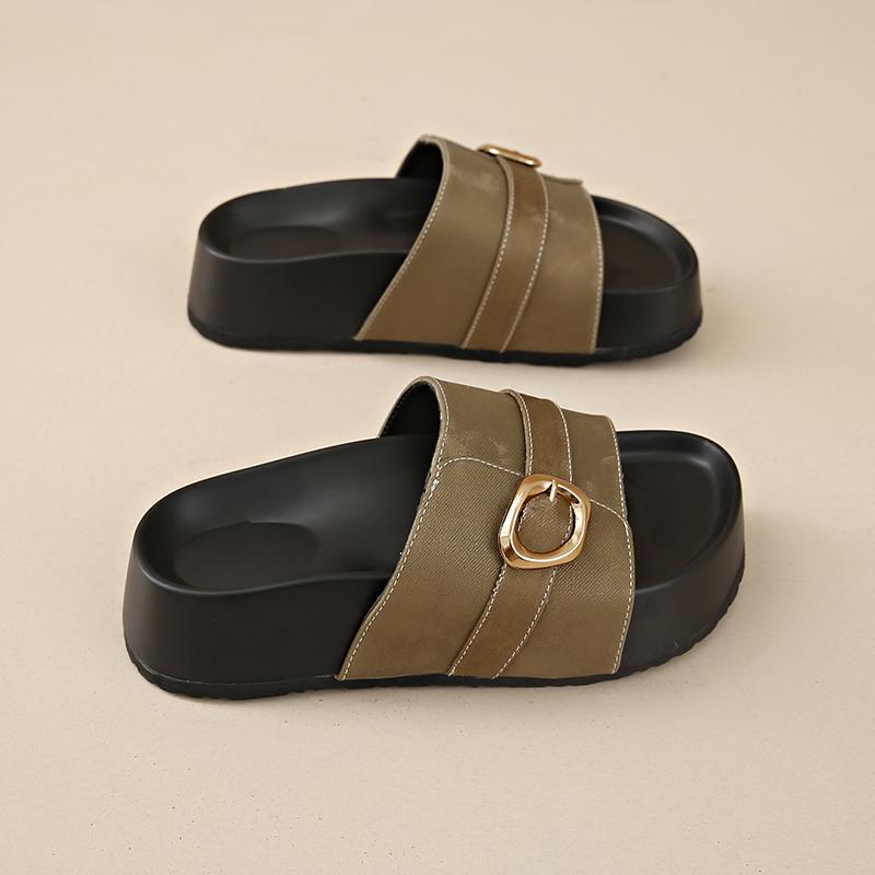 CRLAYDK Leather Sandals for Women Dress Summer Beach Comfortable Footwear Open Toe Platform Casual Thick Sole Soft Slippers