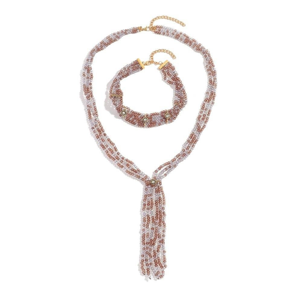 2 PCS Exaggerated Stacked Beads Necklace 2 Layers Women Collarbone Chain  Banquet