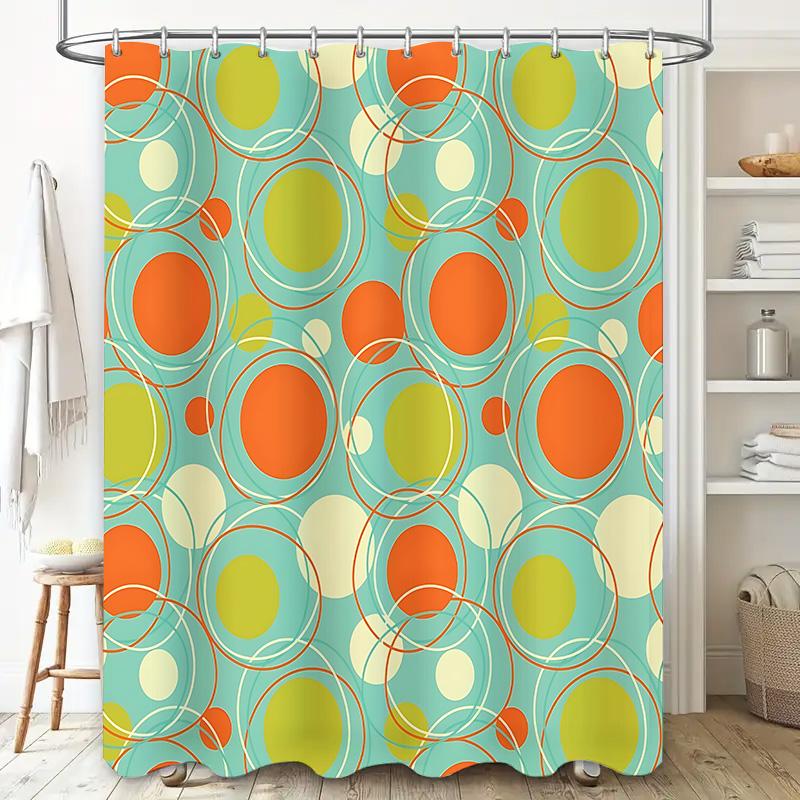 Colorful Retro Circle Pattern Waterproof Shower Curtain With Hooks For Bathroom Decor Home Accessory Easy To Clean And Maintain