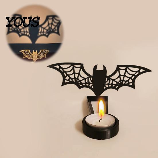 Bat Table Ornament Halloween Shadow Candle Holder, Funny Pumpkin Ghost Reaper Candlestick Decoration, Seasonal Party Supplies Metal Tea Light