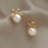 1 Pair Women Earrings Shiny Rhinestones Bowknot Decor Faux Pearls Stud Earrings Piercing Ear Studs Jewelry Accessories