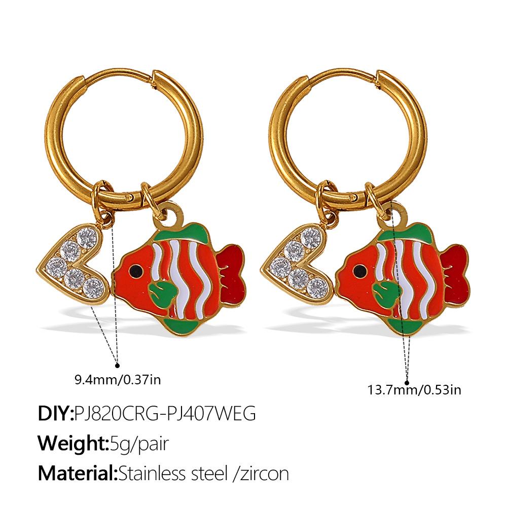 Ocean Wind DIY Dripping Octopus Turtle Pendant Earrings Stainless Steel Gold-plated Cute Earrings