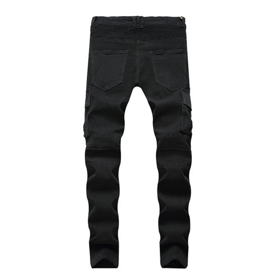 Motorcycle Cargo Pants Pleats Multi Pockets Solid Color Slim Fit Streetwear Hip