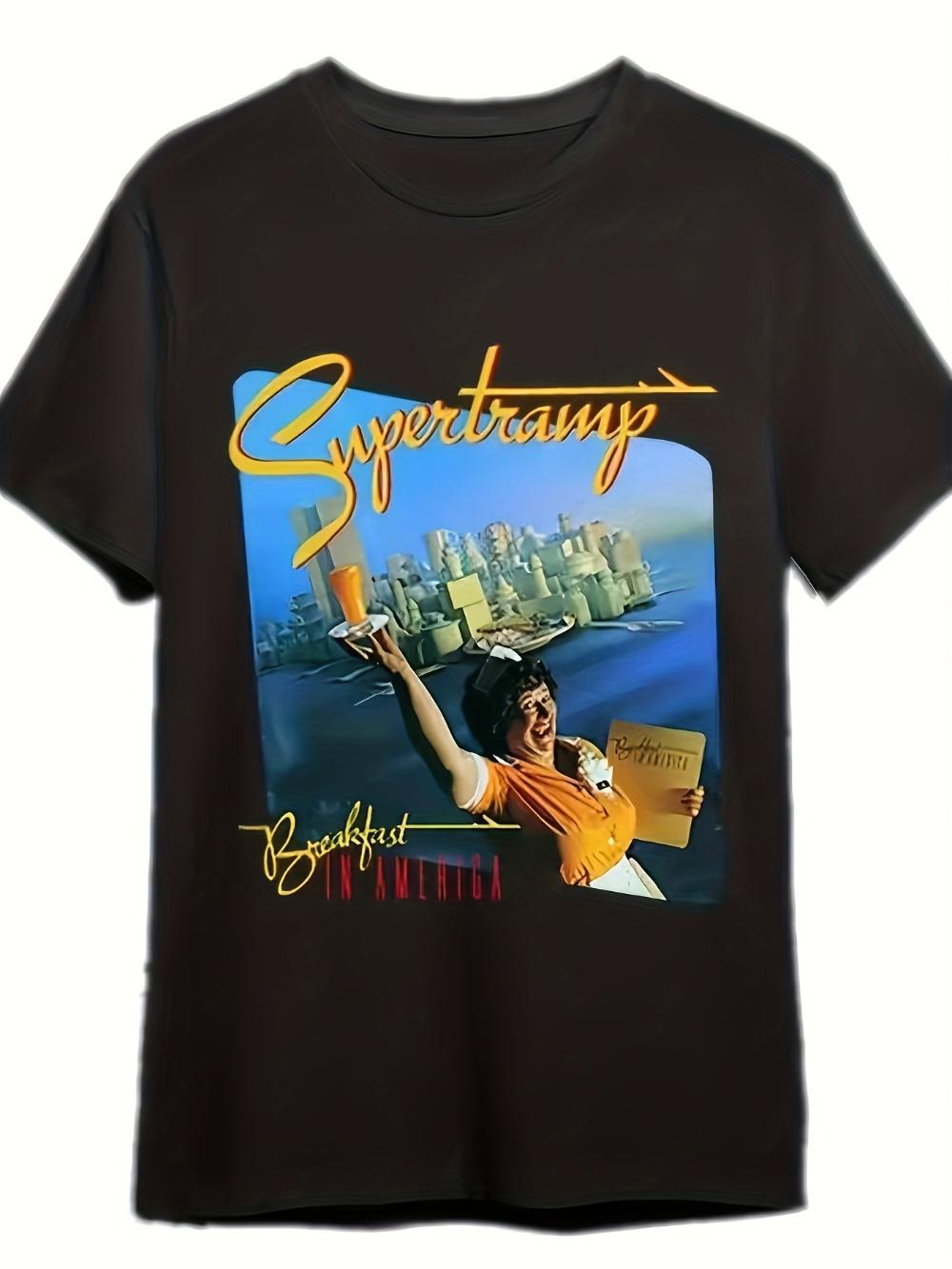 MenS Retro 1950s Supertramp Graphic TShirt Soft Comfortable Fabric Vintage 60s70s Inspired Design with Supertramp Logo L