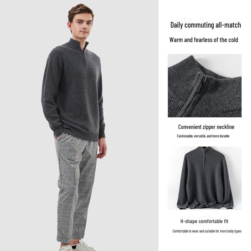Hengyuanxiang Men's Pure Cashmere Mock Neck Sweater