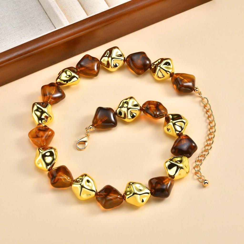 Artistic Geometric Acrylic Beaded Choker Necklace, Bohemian Chunky Chain Necklace for Women, Vintage Style Holiday Gift