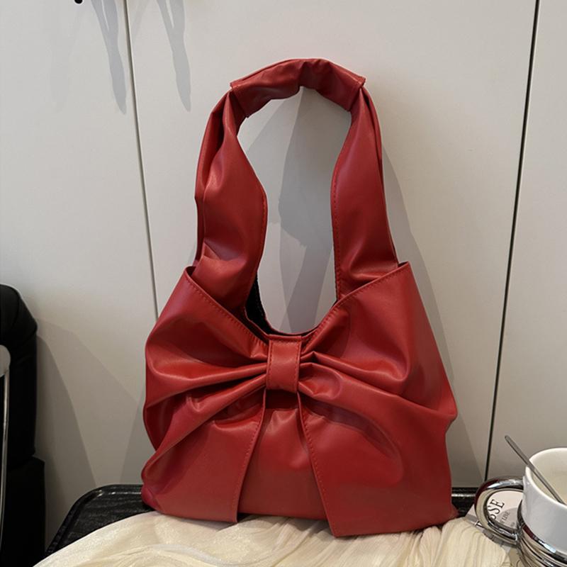 Casual Shoulder Bag for Women New Sweet and Simple Underarm Bag Bow Design Large Capacity Handbag