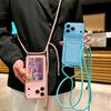 Transparent Slot Card Holder Lanyard Soft Case For iPhone 17 Air 16 14 15 13 12 11 Pro Max Plus XS XR Necklace Strap Soft Cover