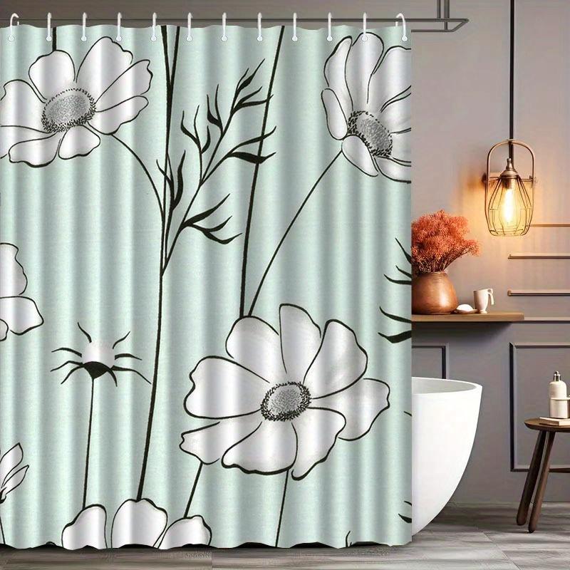 1pc Floral Pattern Shower Curtain with Hook, Water-washing Shower Curtain, Bath Partition, Bathroom Accessories, Home Decoration