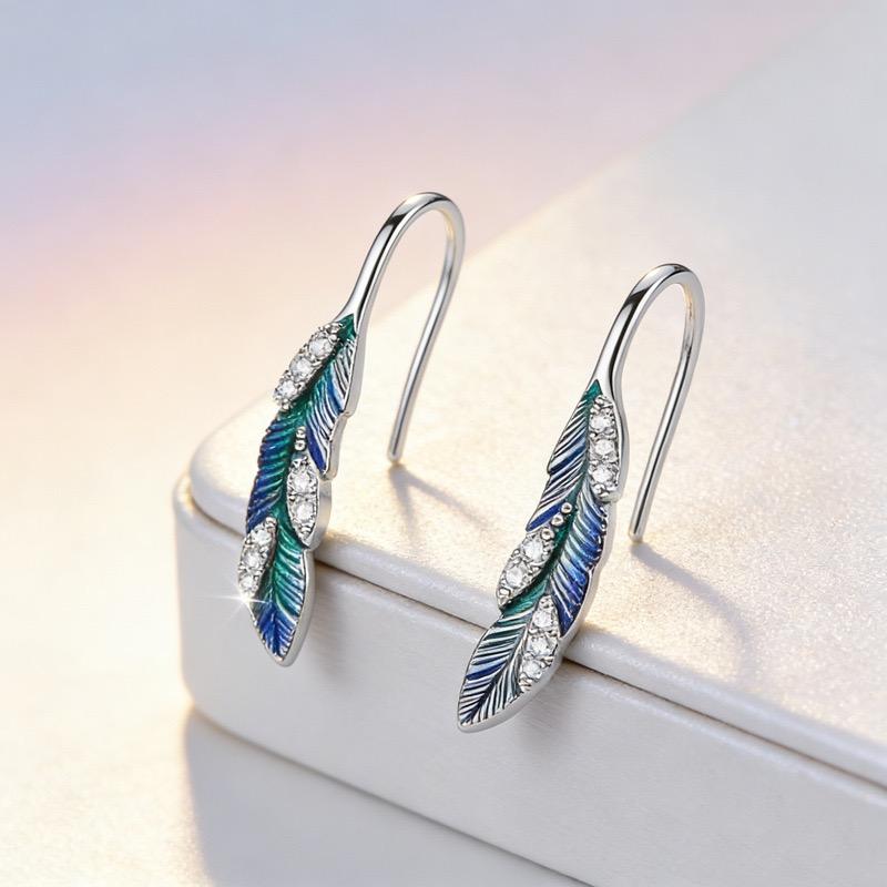 Boucles d'Oreilles en Argent Sterling 925 Pour Femmes Tendance Géométriques Bleu Plume Boucle d'Oreille Bijoux Prévenir l'Allergie Fête Cadeau Accessoires