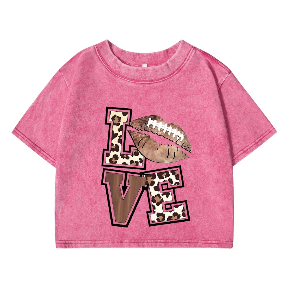 Woman Cotton Washed T-Shirt Trend O-Neck Regular Fit Crop Leopard Heart And Love Letter Graphic Printed Tops Clothes