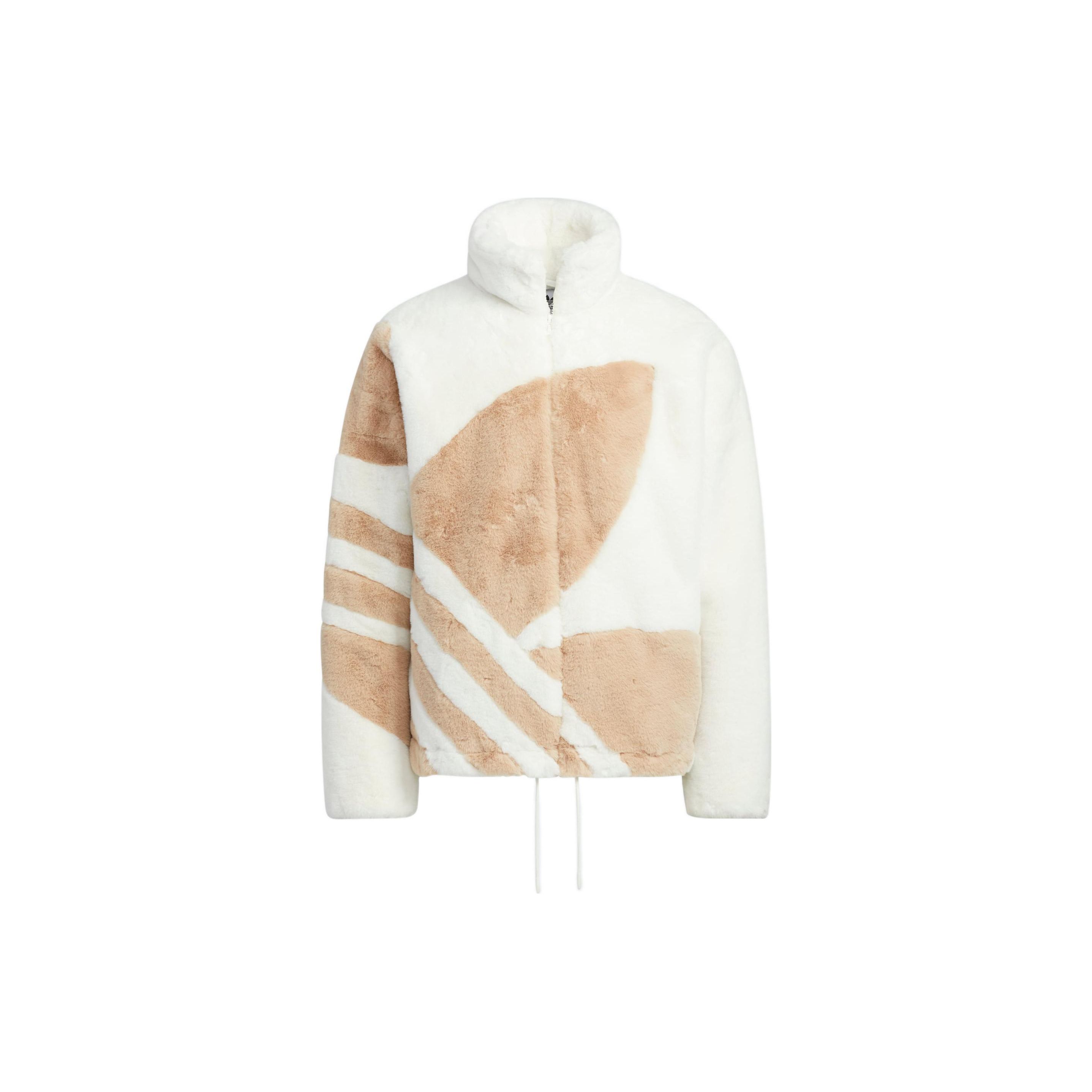 Adidas Originals Fur Track Jacket Unisex Faux Fur Full Zip Stand Collar Long Sleeve Warm Jacket Off White Magic Beige HR3485 XS