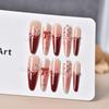 Wear nail red New Year's model cat eye long thin dog nail patch fake nail finished product