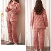 Pigiama Extra Spesso Donna Autunno Inverno 100% Cotone Loungewear Imbottito Tuta per la Casa di Mezza Età Scollo a V Fantasia Pigiami