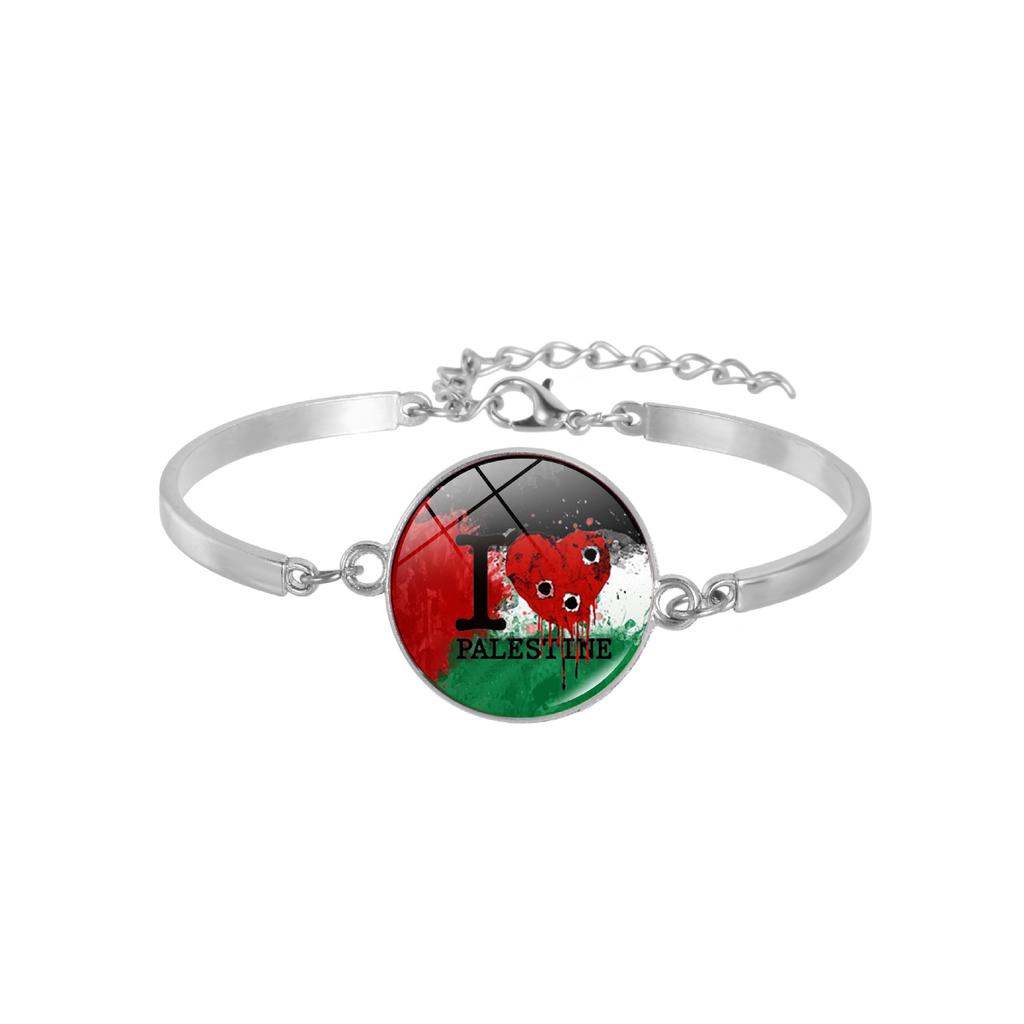 Free Palestine Fist Design Time Gem Alloy Bracelet, Personalized Trendy Jewelry