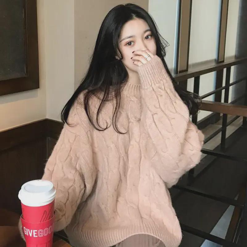 

Осенне-зимний бархатный свитер в корейском стиле для студенток: Плотная, с длинными рукавами, трикотажная, большого размера, с ленивым, шикарным видом. 2XL (130-140 jin)