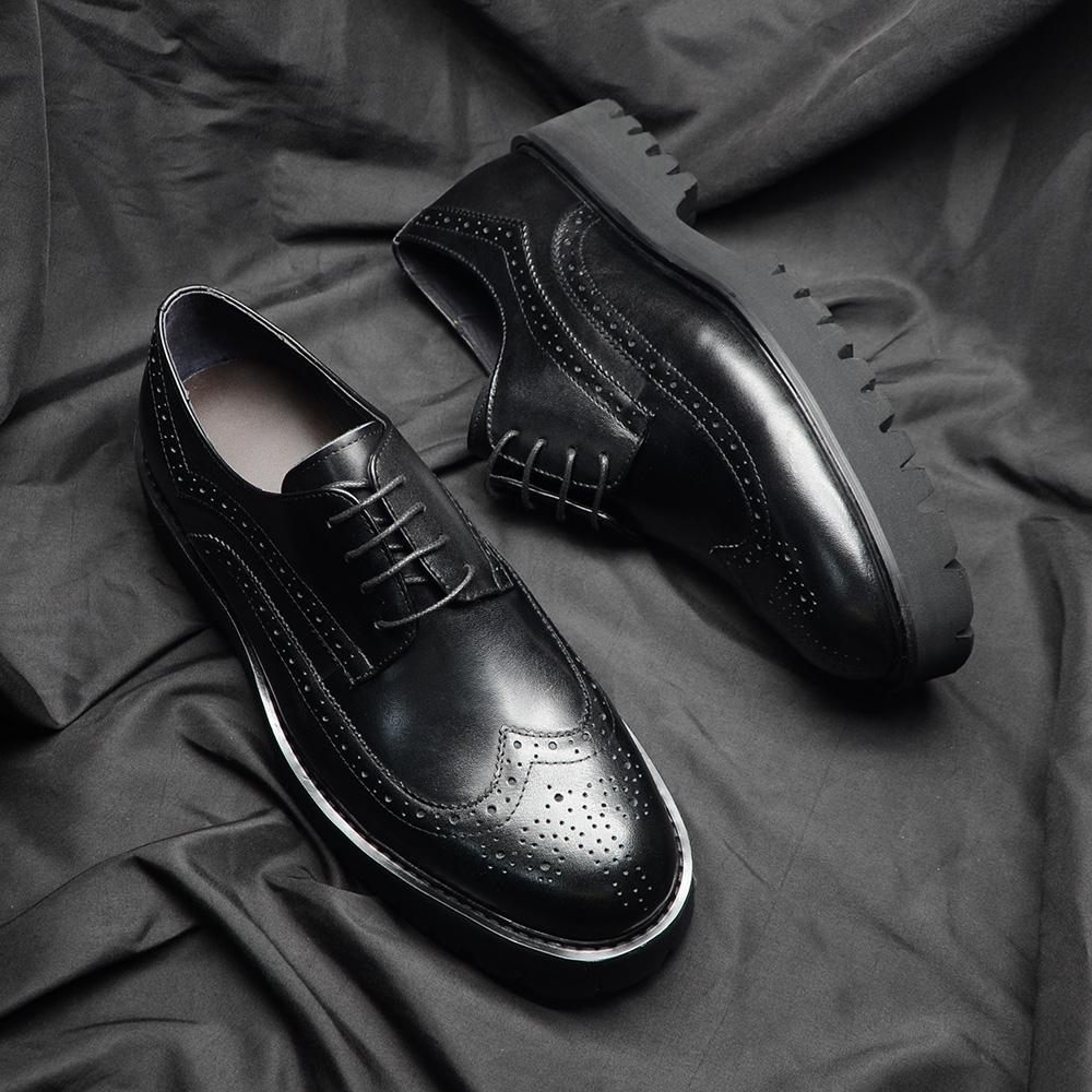 Pánské společenské boty Derby s měkkou masivní podrážkou, z pravé kůže, styl Brogue Wingtip Oxford, neformální business, boty pro zvýšení postavy, moderní muž