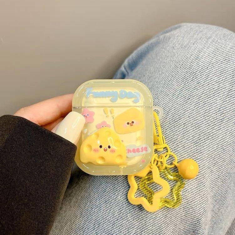 Cartoon Yellow Cream Cheese Bread Earphone Case for AirPods Pro 3 2 Headset Protective Cover For Air Pods 4 3 2 1 With Cartoon Cheese Star Pendant
