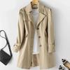 Trench Women Mid Length Coats Turn Down Collar Full Sleeve Coat Slim Fit Single Breasted Jackets Elegant Splice Autumn