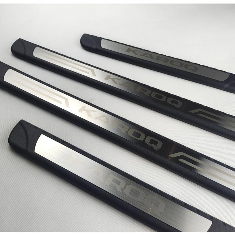 Pour Skoda Karoq Accessoires plaque de seuil de porte de voiture protection couvercle pédale de seuil extérieur pièces de style de voiture 2018