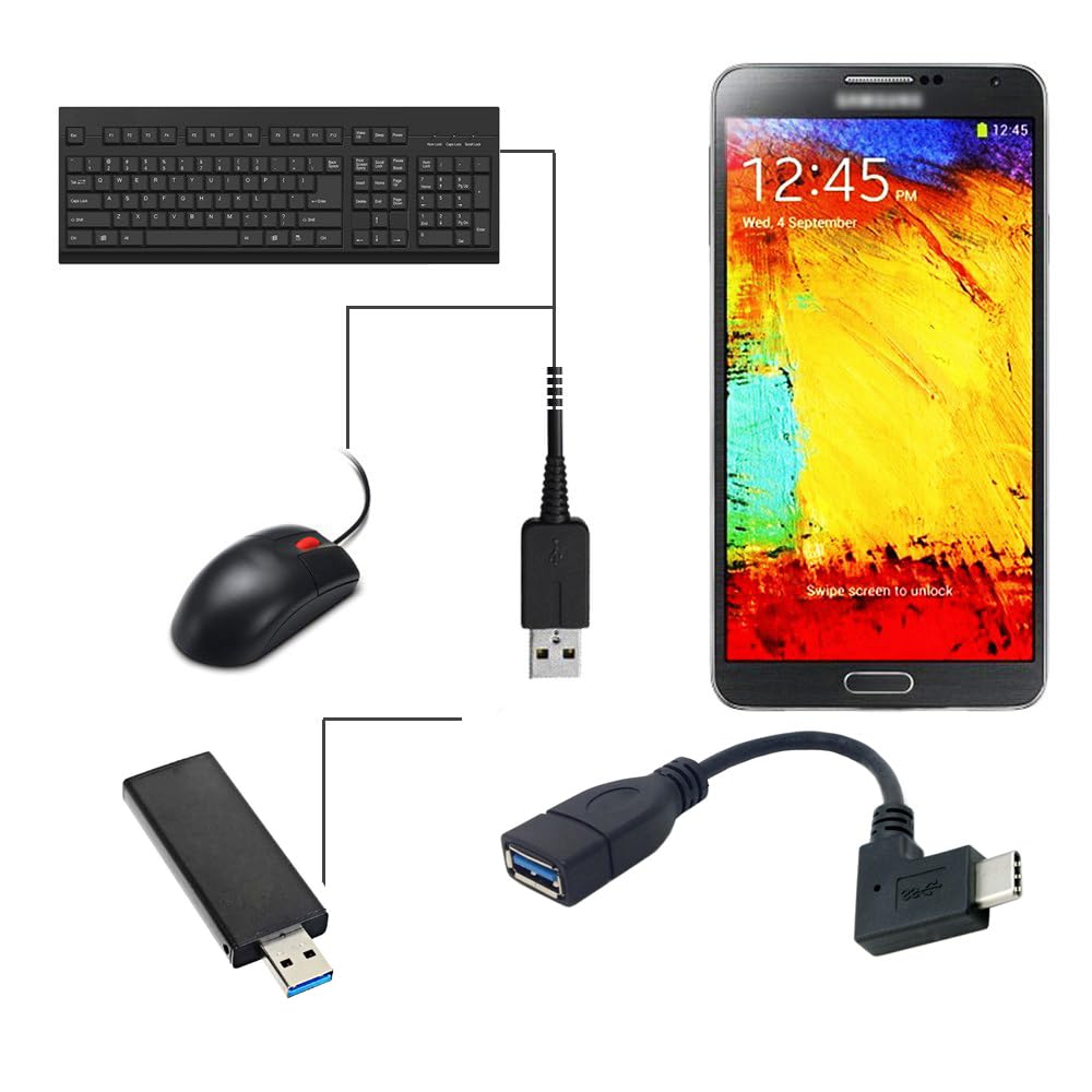 Cablecc 10Gbps USB Male To USB Female OTG Data Power Reverse Back Angle 30cm USB-C 3.1 Type-C 3.0-A U-Shaped Cable,