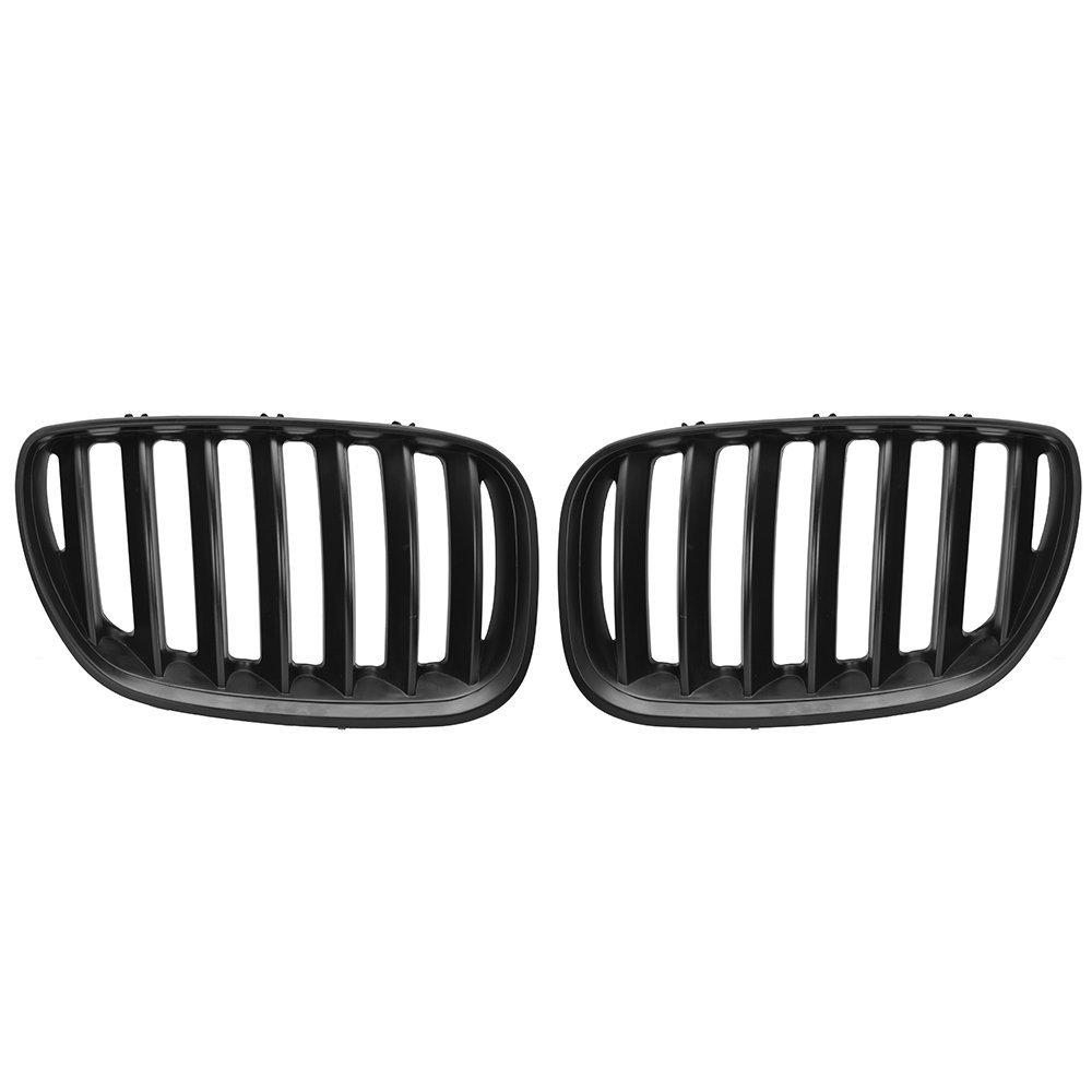 1Pair Car Front Hood Bumper Kidney Grille Grill Single Line Chrome Black For BMW X5 E53 2004 2005 2006 51137113733 51137113734