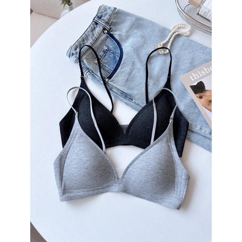 Women Sexy Deep V Mesh Neckline Backless Wireless Thin Triangle Cup Beauty Back Bra