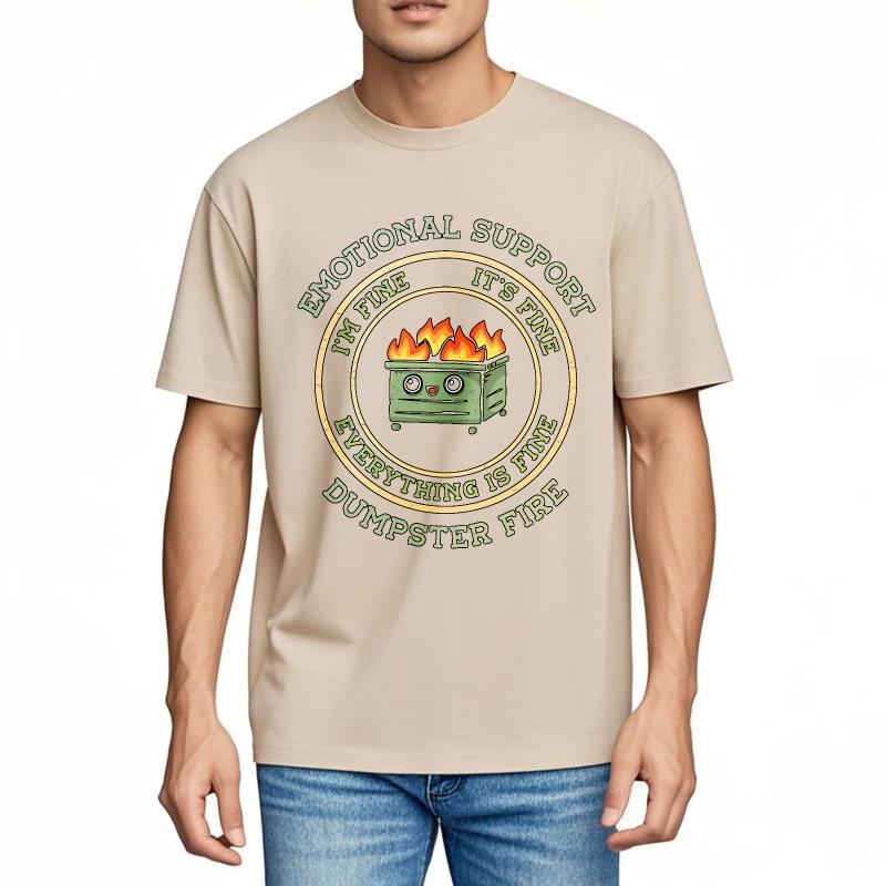 Casual Summer For Unisex Tshirt Emotional Support Dumpster Fire Im Fine Its Fine Everything Is Fine Short Sleeve Comfortable