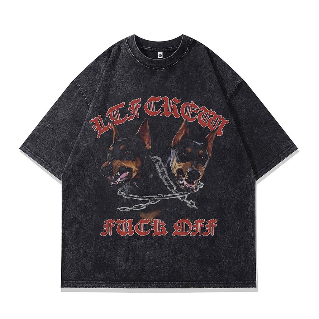 Heavy Weight Cotton Short-Sleeved T-Shirt High-Quality Digital Direct Injection Printing Half-Sleeved Washed Vintage T-Shirt