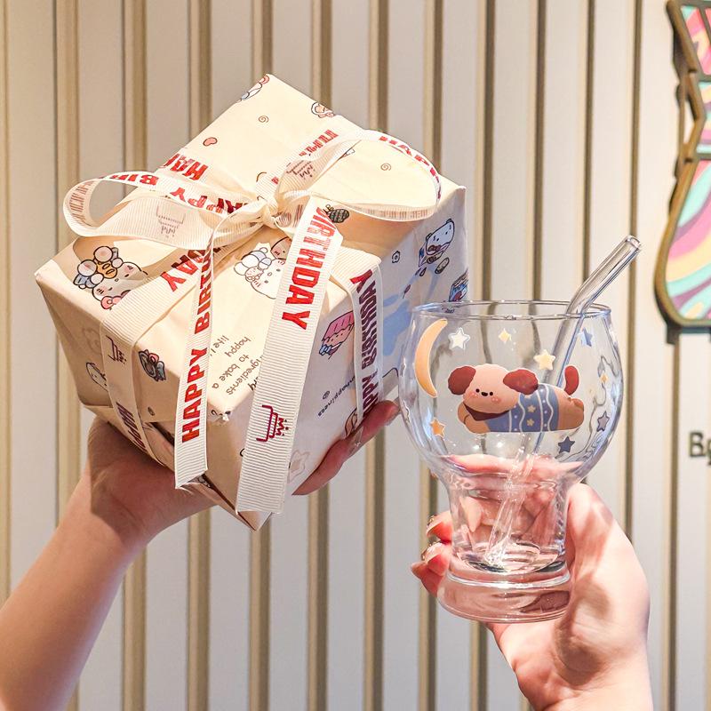 High-value cute rabbit glass juice milk cup household beer cup girls birthday gift gift box