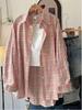 2026 Spring/Fall Korean-Style Loose Plus Size Plaid Pink Long Sleeve Shirt for Women