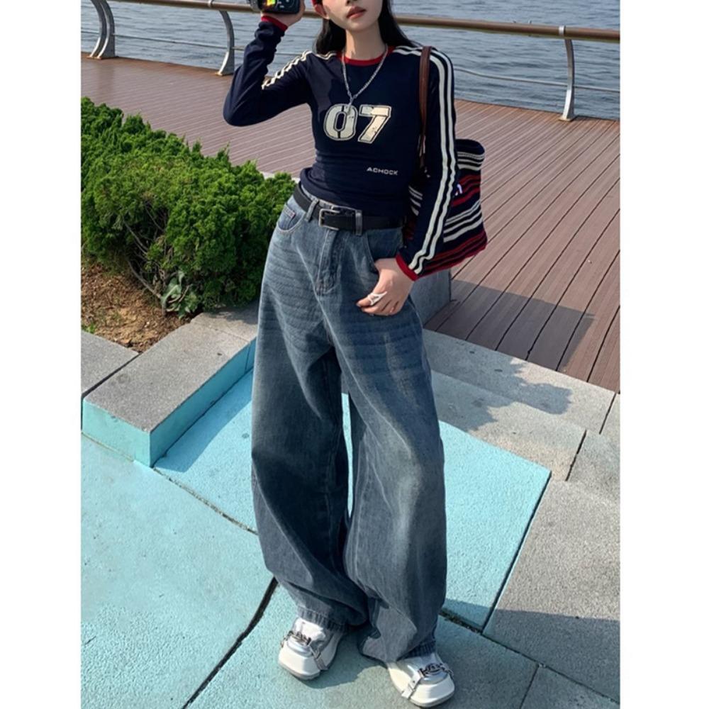 Retro High-waisted Wide-leg Jeans Drape Autumn and Winter Women's Pants Loose Design Trendy Floor Pants