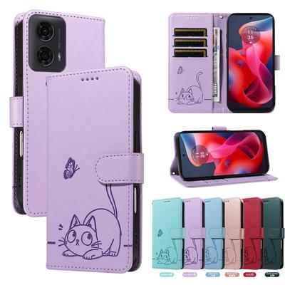 Magnetické flipové pouzdro peněženka pro Motorola Moto G04 G04S G05 G13 G23 G24 G32 G34 G45 G53 G54 G73 G85 5G | Vzor s roztomilou kočkou