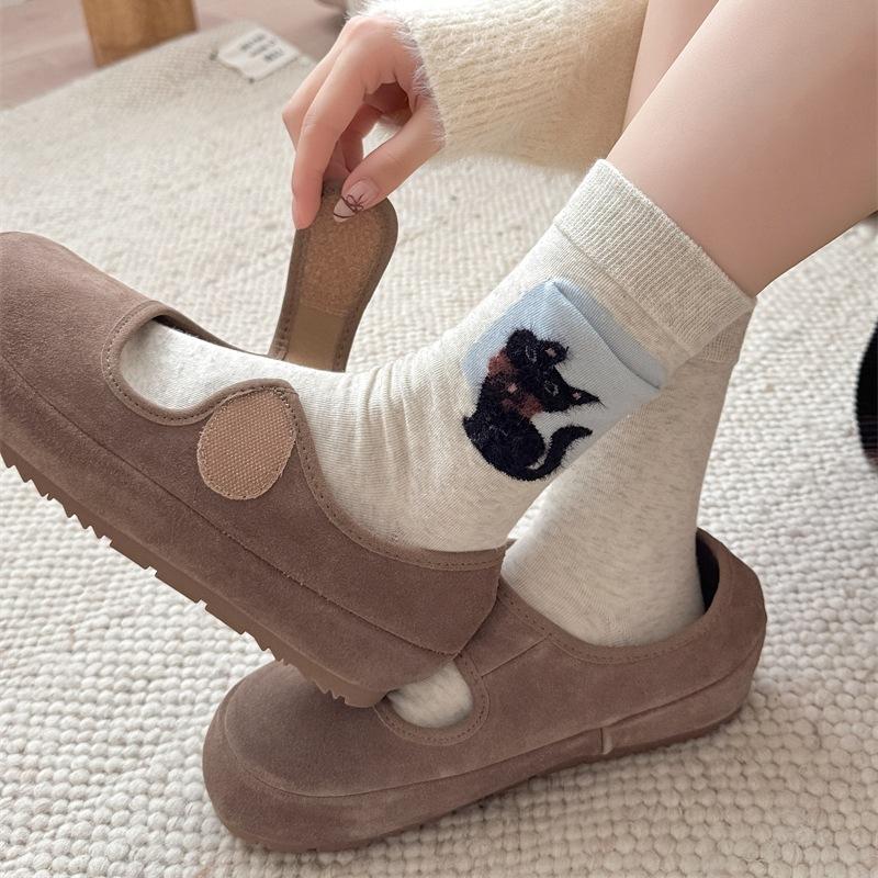 Cartoon Pocket Socks for Girls, Cute Little Cats and Dogs, Trendy Mid-calf Socks, Personalized Animal Flocked Pile Socks