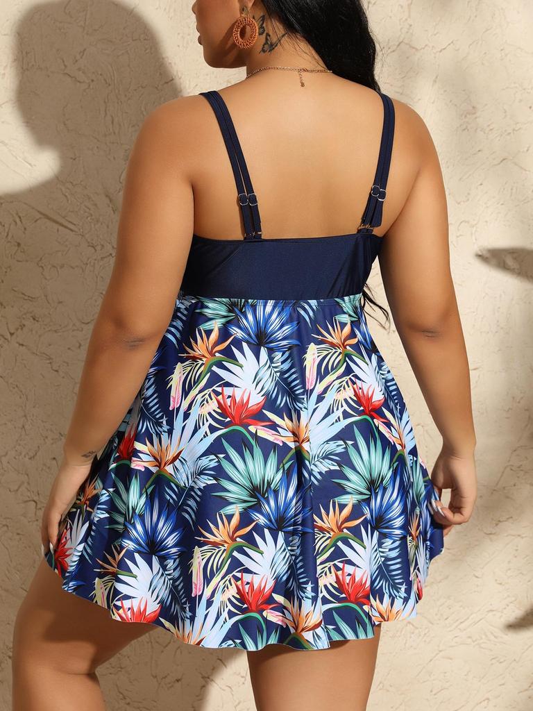 2024 Damen Übergröße Leopardendruck Schlankmachender Bikini mit Rock