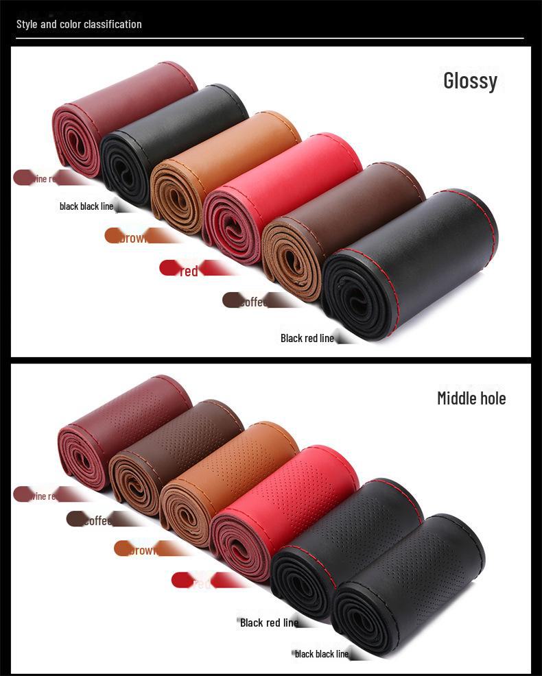 Genuine Cowhide Leather Steering Wheel Cover, Universal Hand-Sewn Design, All-Season Use, New Style
