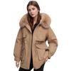 Damen Parkas 2026 Winter Damen Baumwolljacke Pelzkragen Warme Mäntel mit Kapuze Damen Taillen Kordelzug Schlankmachender Wintermantel