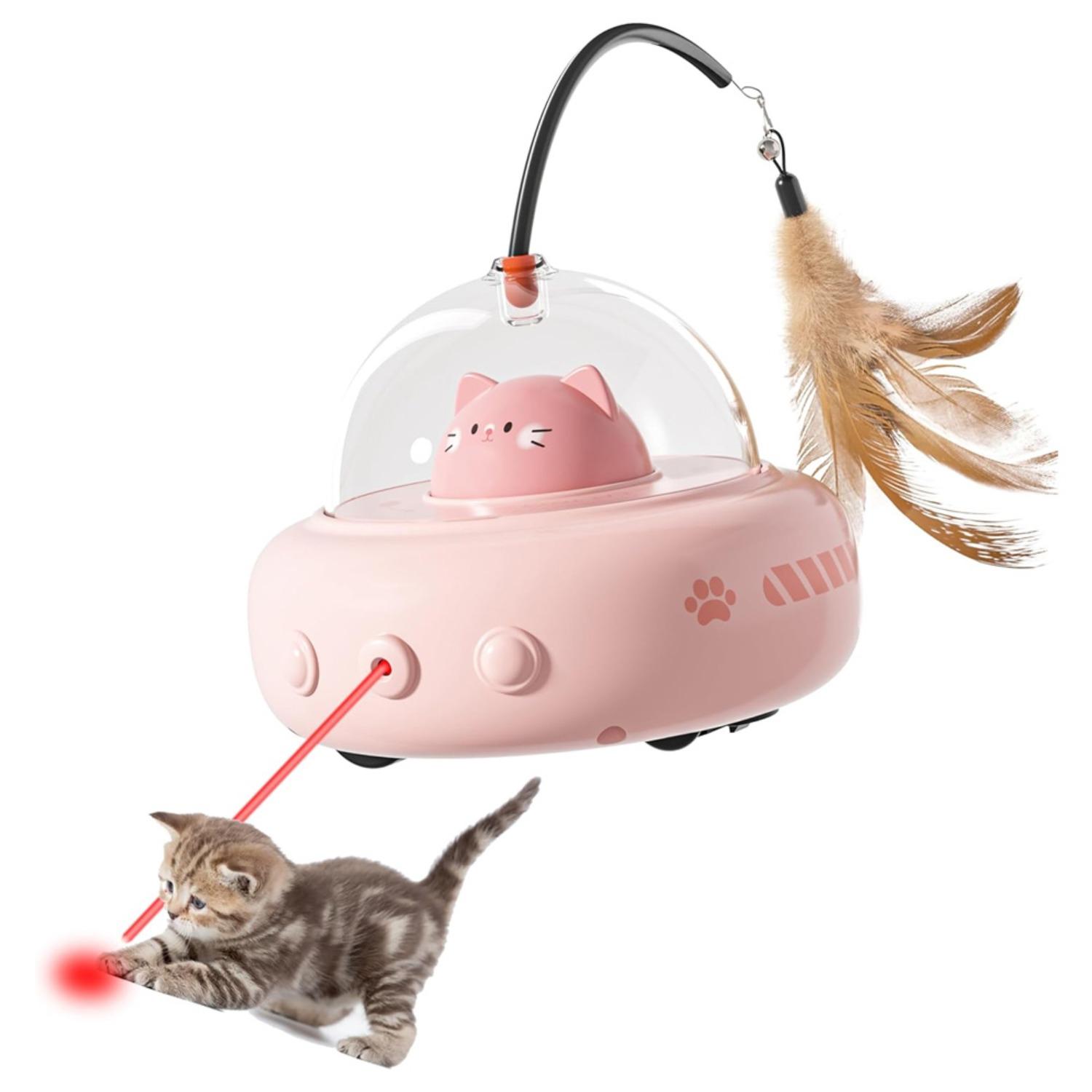 

Laser Cat Toy,Electric UFO Cat Wand with Bell,Pet Training Toy,Replaceable Feather Accessories,Interactive Toy, Suitable for Bored Cats/kittens/dogs сірий