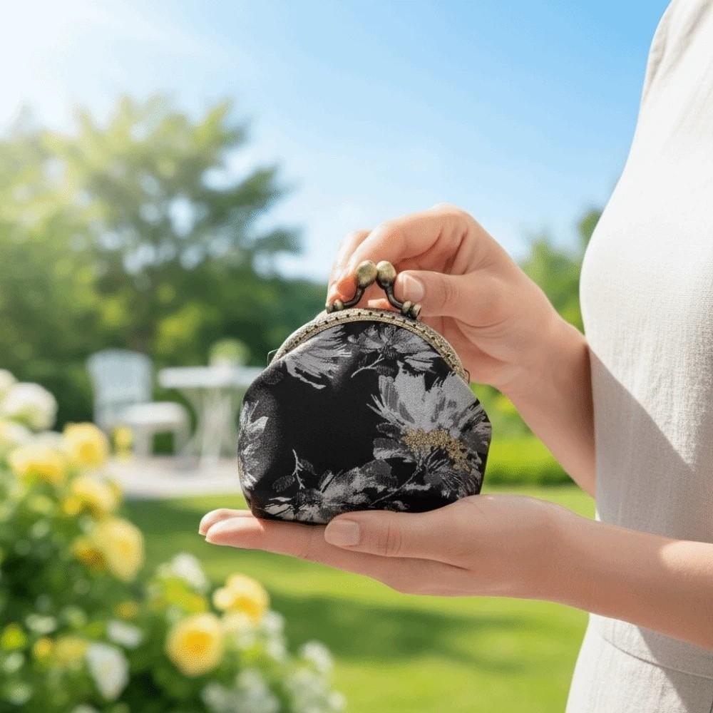 Anti-lost Kiss Lock Coin Purse Polyester Portable Brocade Mini Pouch Chinese Style Thickened Embroidered Small Pocket Ring