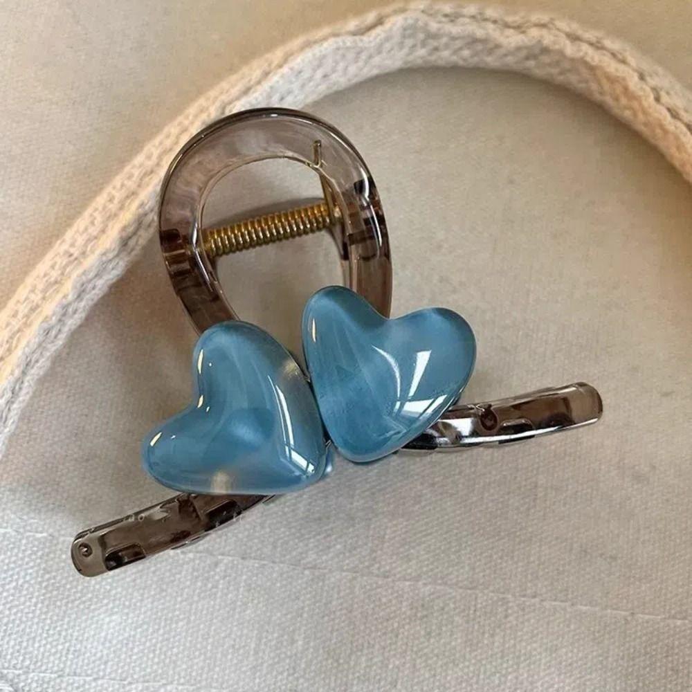 Korean Style Heart Shark Clip Transparent Resin Shark Clip Gift Love Hair Claw  Daily