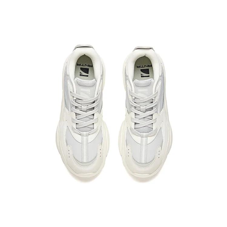 Anta Life Collection Synthetic Leather Slip Resistant Abrasion Resistant Low top Chunky Sneakers Men's White Gray (Unisex) Chunky Sneakers