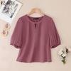ZANZEA Women Casual Round Neck Summer Short Sleeve Cotton Blouse