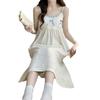 Summer new woven embossed cloud cotton suspender nightdress women's loungewear long dress with chest pad