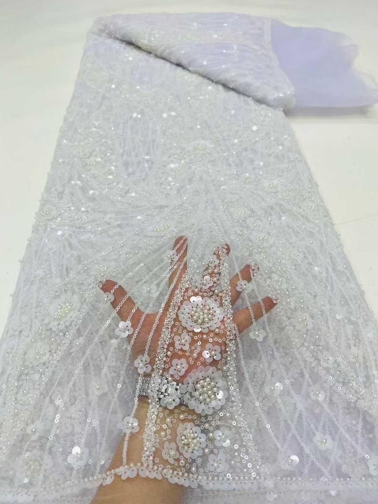 African Nigerian Groom Tulle Lace Fabric 2026 High Quality Sequins Embroidery Beaded Nigerian French Wedding Party Dress 5 Yards