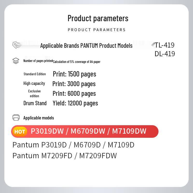 Pantum TL-419 Compatible Toner & Drum Units
