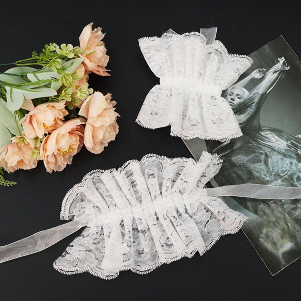 White Neckband Lolita Lace Cuffs Lace Ruffled Wrist Sleeves Fashion Fake Sleeves  Daily Accessory