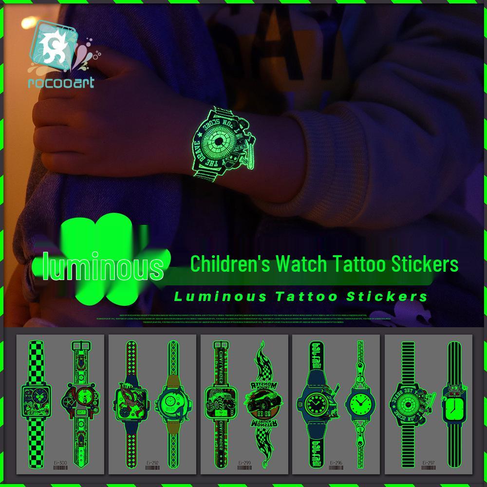 Rikalong Waterproof Luminous Cartoon Tattoo Stickers for Kids - Glow-in-the-Dark Watch Design