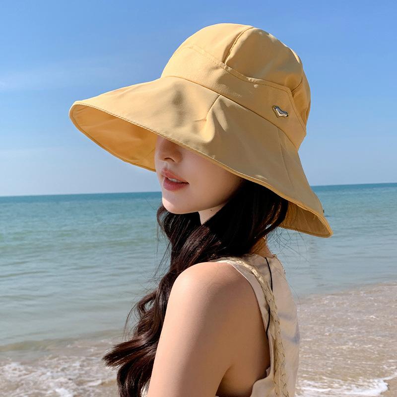 Koreanische Version Fahrrad-Gesichtsbedeckung Faltbarer Fischerhut Sonnenschutz Sonnenhut für Damen Frühling und Sommer UV-Krempe Topfhut brown