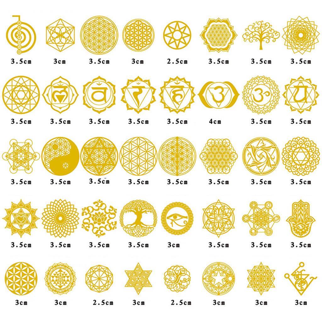 40Pcs Flower Life Tree Chakra Stickers Copper Orgonite Sticker Sacred Energy 1 золотой